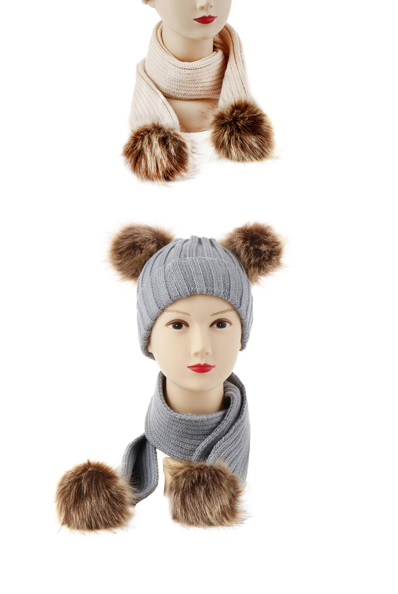 Fashion Beige Suit Double Ball Wool Hat + Knitted Imitation Tweezers,Knitting Wool Hats
