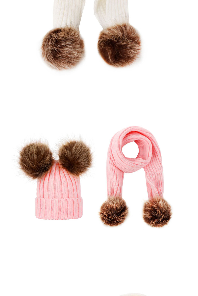 Fashion Pink Suit Double Ball Wool Hat + Knitted Imitation Tweezers,Knitting Wool Hats