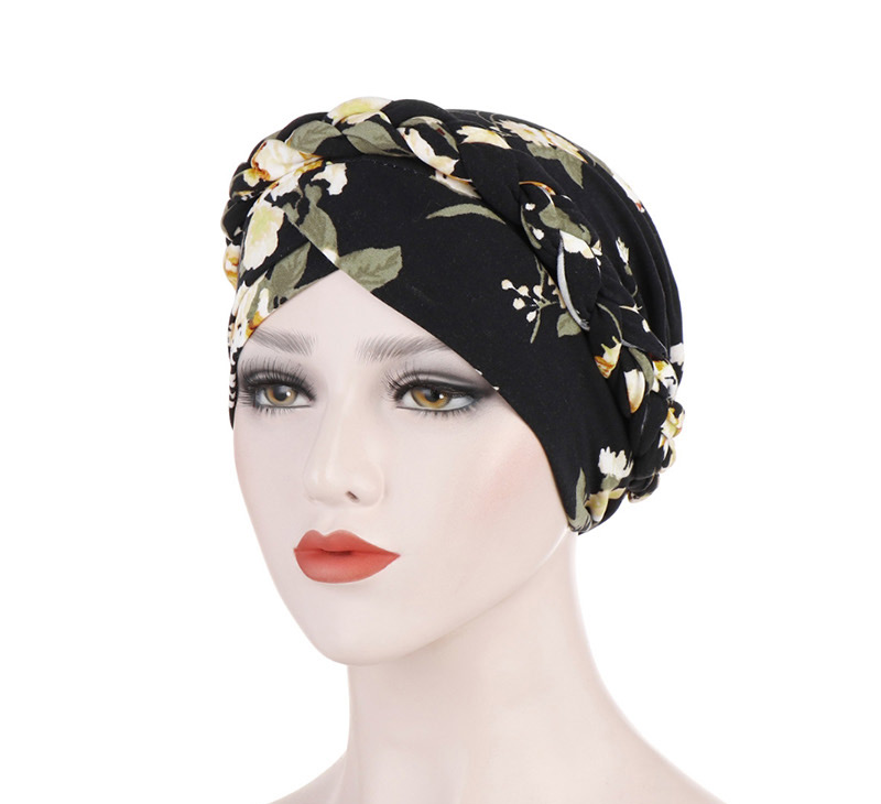 Fashion Yellow Printed Brushed Milk Silk Muslim Headscarf Cap,Beanies&Others