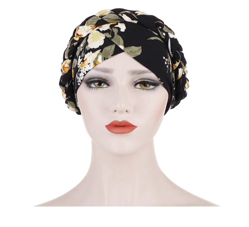 Fashion Black Printed Brushed Milk Silk Muslim Headscarf Cap,Beanies&Others