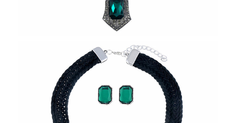 Fashion White Woven Twist Alloy Pierced Diamond Necklace Earrings Set,Jewelry Sets