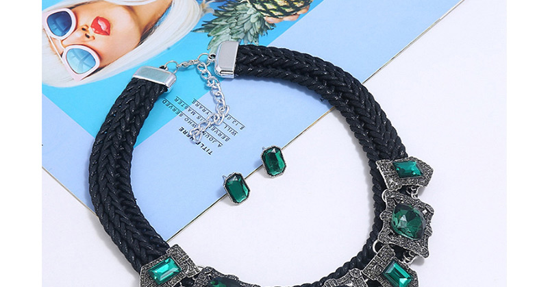 Fashion Black Woven Twist Alloy Pierced Diamond Necklace Earrings Set,Jewelry Sets