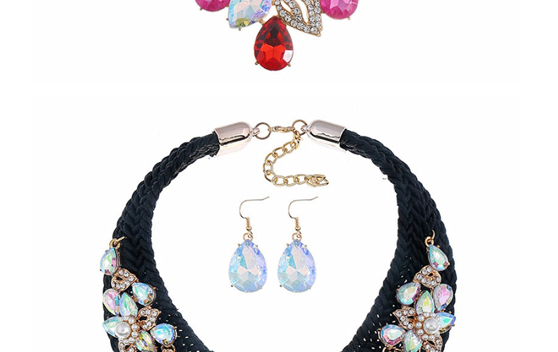 Fashion Blue Pearl-studded Woven Flower Necklace Earrings Set,Jewelry Sets