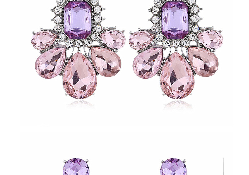 Fashion Purple Diamond-studded Large Gemstone Earrings,Drop Earrings
