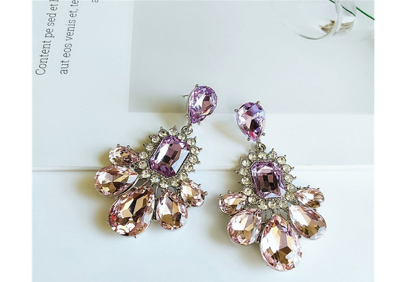 Fashion Purple Diamond-studded Large Gemstone Earrings,Drop Earrings