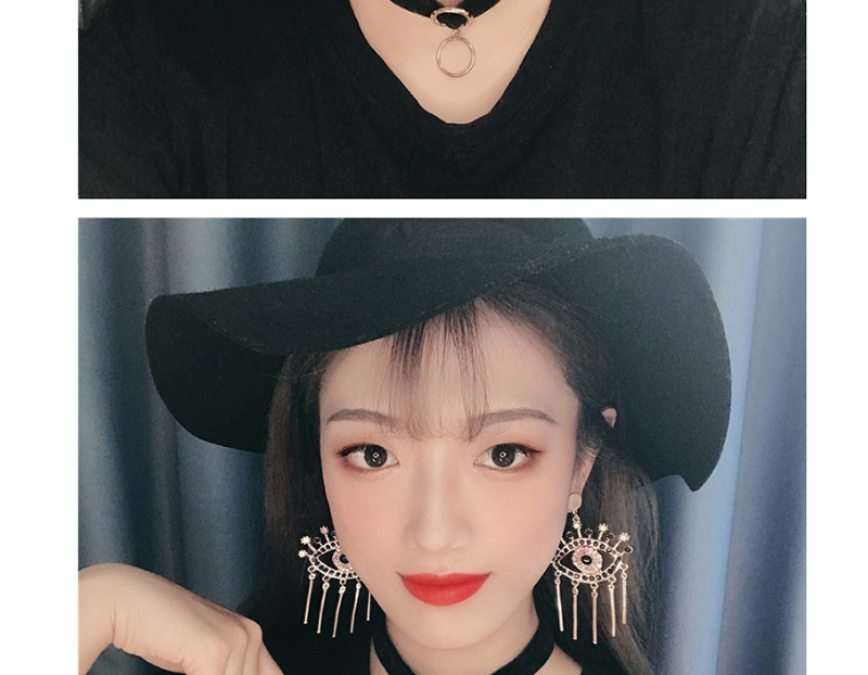 Fashion Black Diamond-studded Eye Tassel Earrings,Drop Earrings