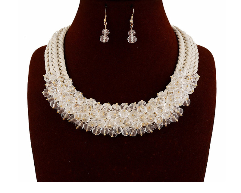 Fashion Black Woven Twist Crystal Flower Necklace Earrings Set,Jewelry Sets