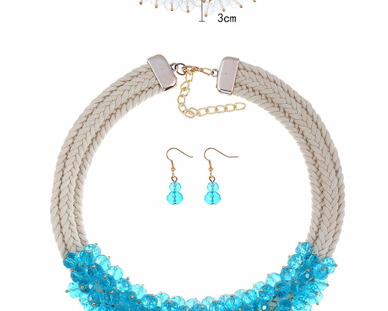 Fashion Gray Woven Twist Crystal Flower Necklace Earrings Set,Jewelry Sets