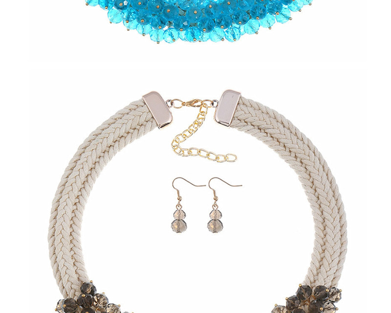 Fashion Green Woven Twist Crystal Flower Necklace Earrings Set,Jewelry Sets