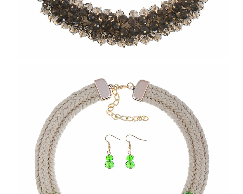 Fashion Blue Woven Twist Crystal Flower Necklace Earrings Set,Jewelry Sets