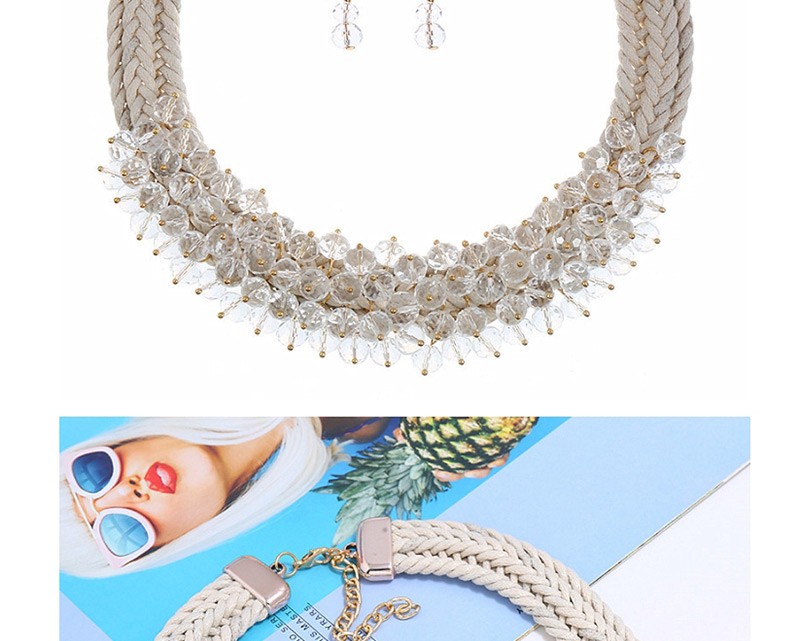 Fashion White Woven Twist Crystal Flower Necklace Earrings Set,Jewelry Sets