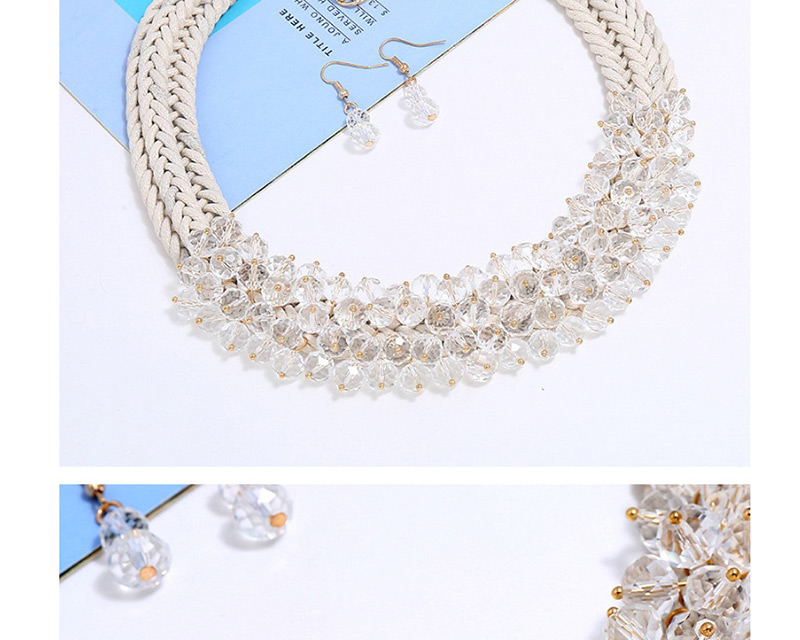 Fashion Gray Woven Twist Crystal Flower Necklace Earrings Set,Jewelry Sets