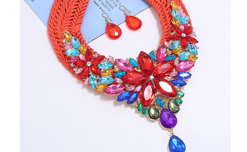 Fashion Red Woven Twist-studded Diamond-studded Earrings Set,Jewelry Sets