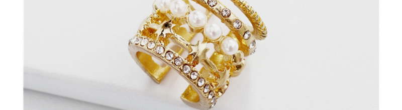 Fashion Gold Alloy Natural Shell Pearl Five-star Diamond Gem Multi-layer Ear Clip,Clip & Cuff Earrings