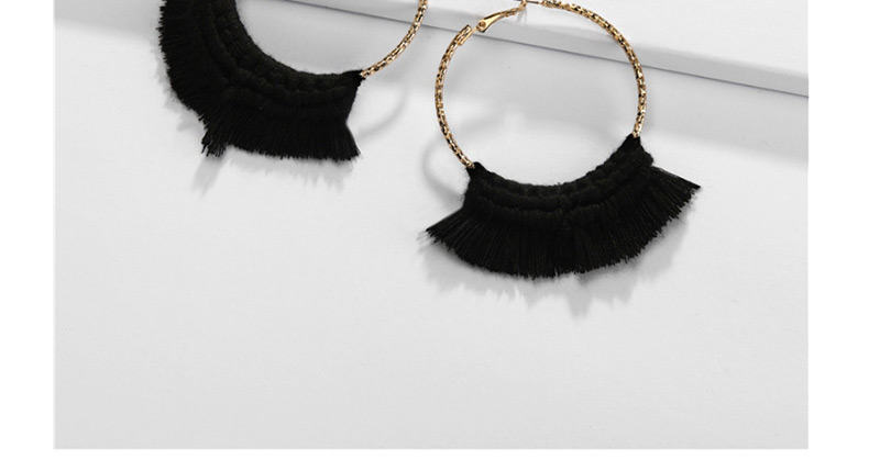 Fashion Black Twisted Fan-shaped Knotted Tassel Earrings,Hoop Earrings