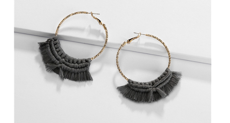 Fashion Gray Twisted Fan-shaped Knotted Tassel Earrings,Hoop Earrings