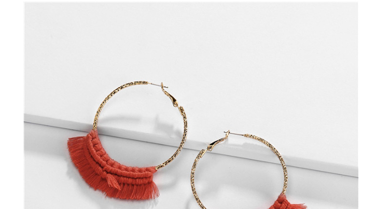 Fashion Wine Red Twisted Fan-shaped Knotted Tassel Earrings,Hoop Earrings