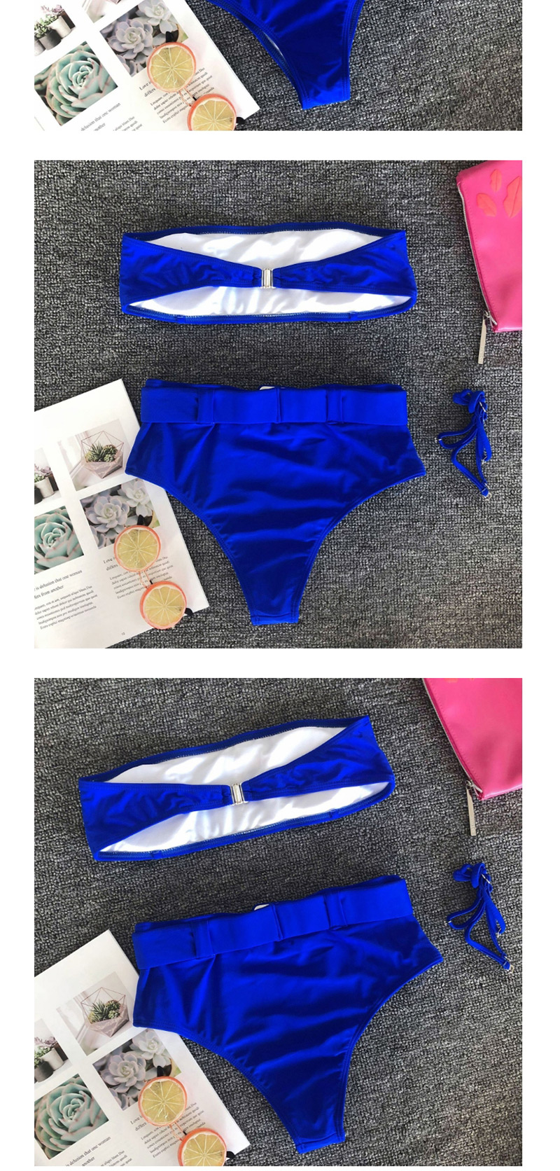 Fashion Dark Blue Metal Buckle Belt High Waist Bikini,Bikini Sets