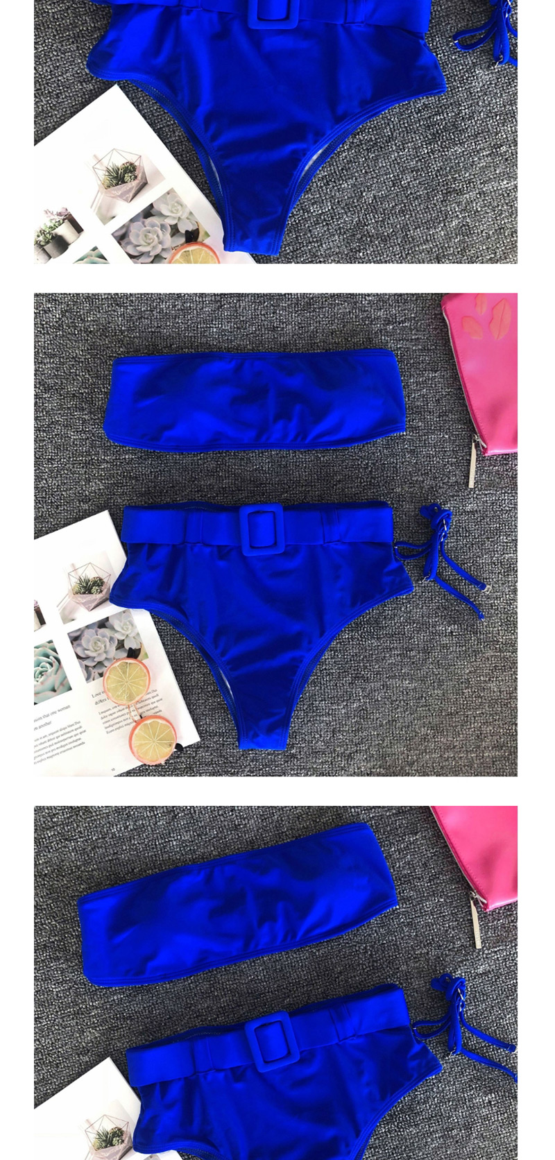 Fashion Dark Blue Metal Buckle Belt High Waist Bikini,Bikini Sets
