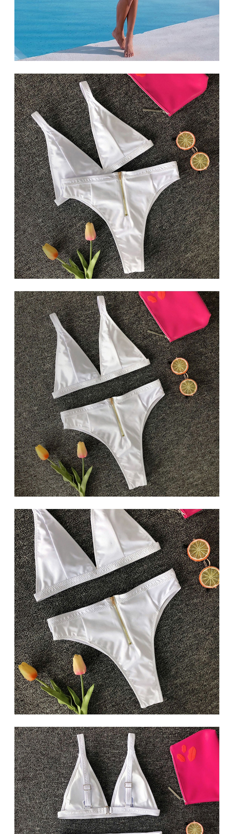 Fashion White Hollow Zipper Split Swimsuit,Bikini Sets