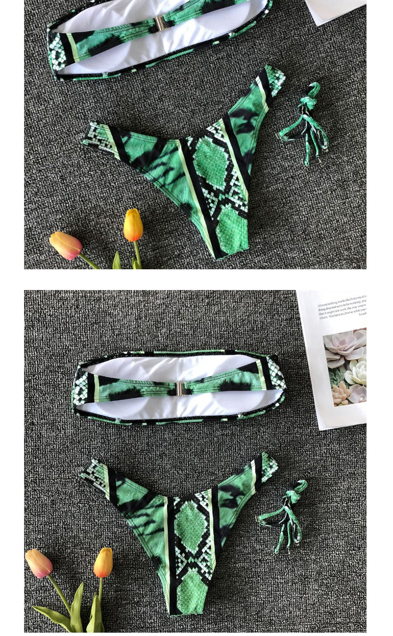 Fashion Green Snake Skin Leopard Tube Top Split Swimsuit,Bikini Sets