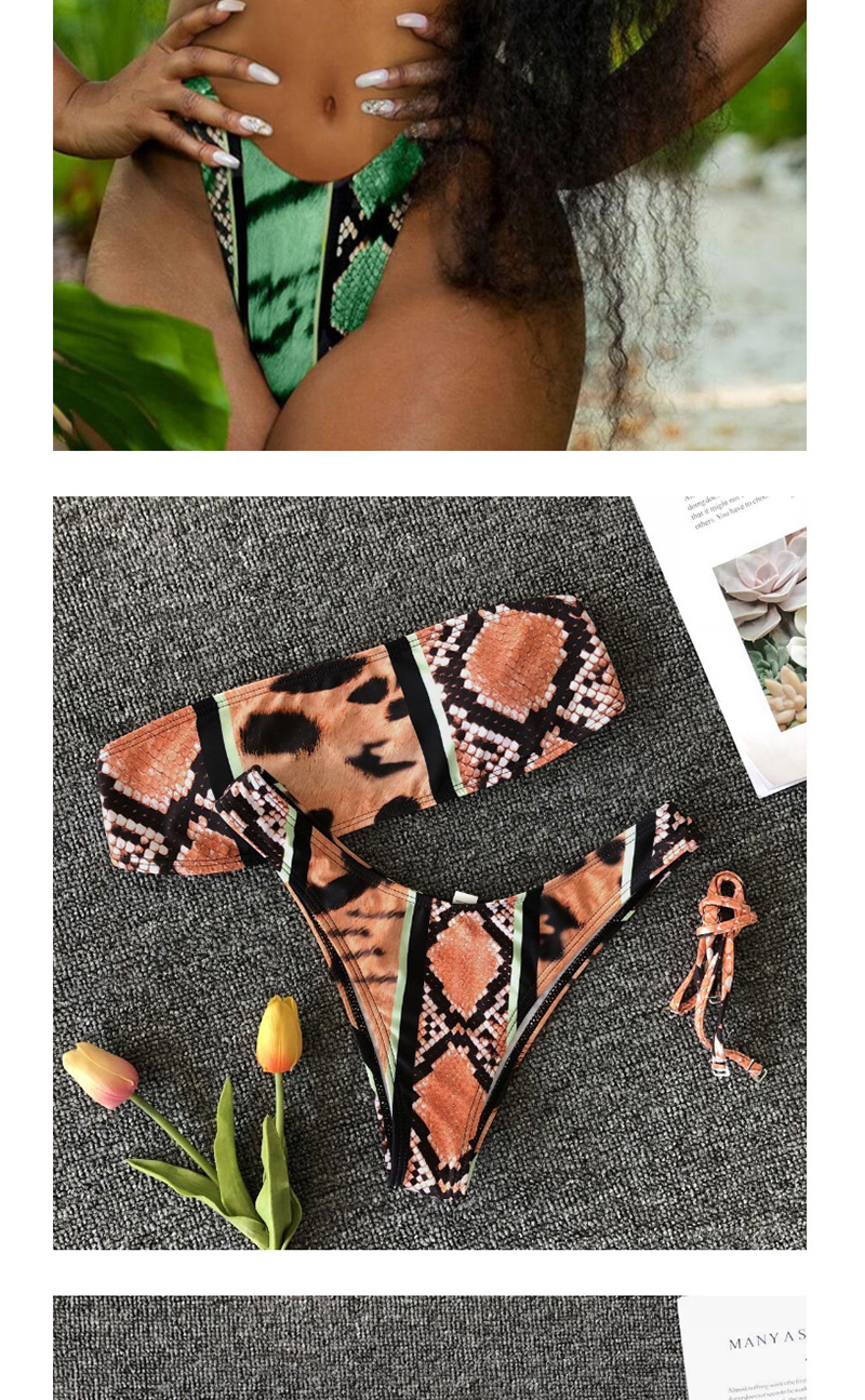 Fashion Green Snake Skin Leopard Tube Top Split Swimsuit,Bikini Sets