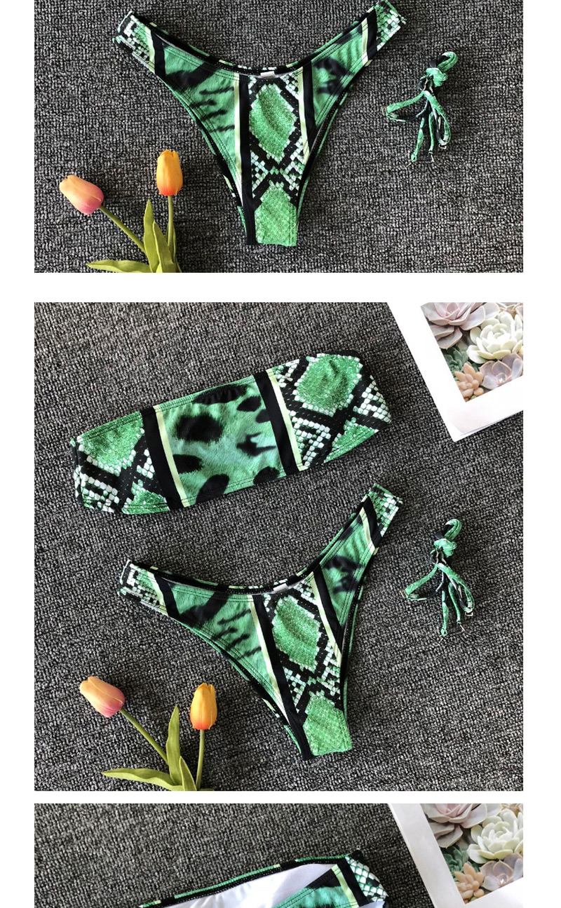 Fashion Khaki Snake Skin Leopard Tube Top Split Swimsuit,Bikini Sets