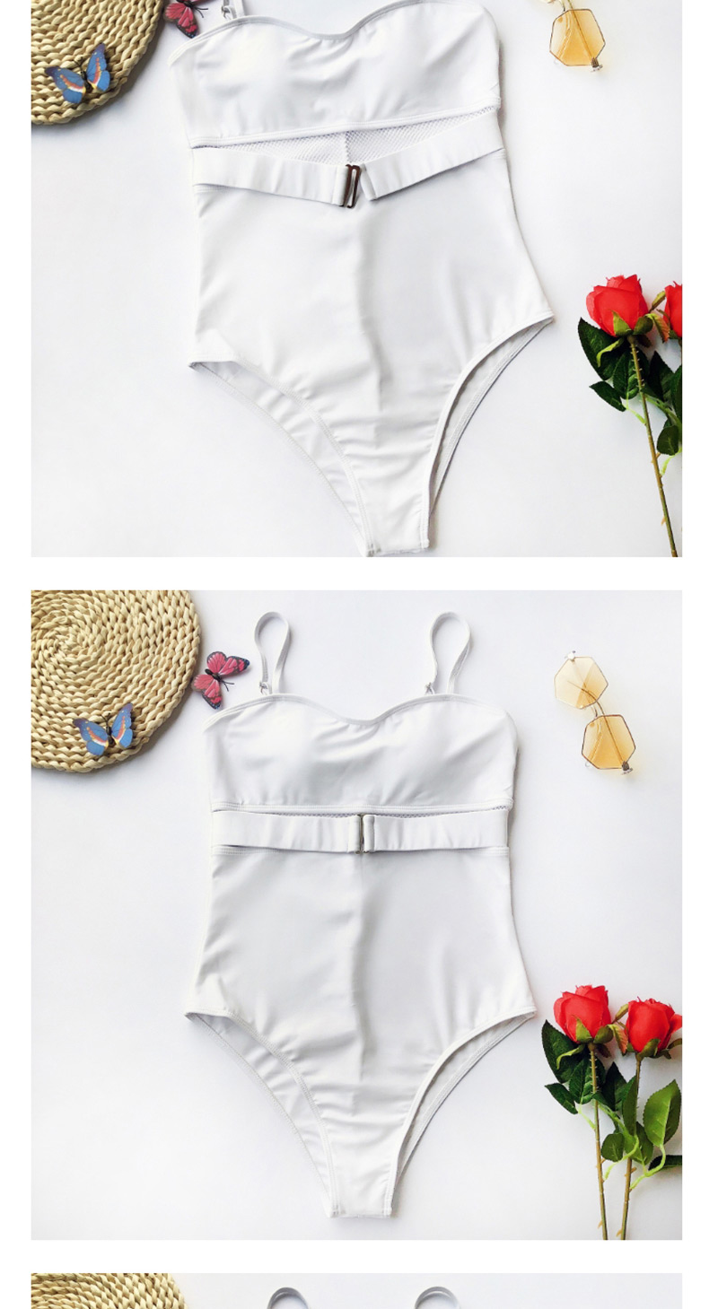 Fashion White Mesh Metal Buckle One-piece Swimsuit,One Pieces