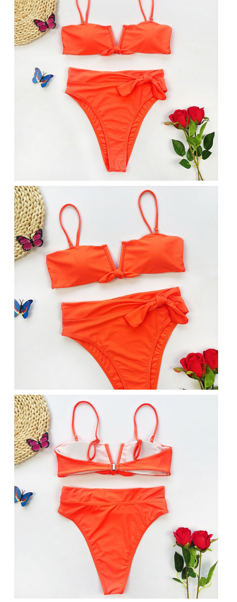 Fashion Orange Knotted V-neck Swimsuit Bikini,Bikini Sets