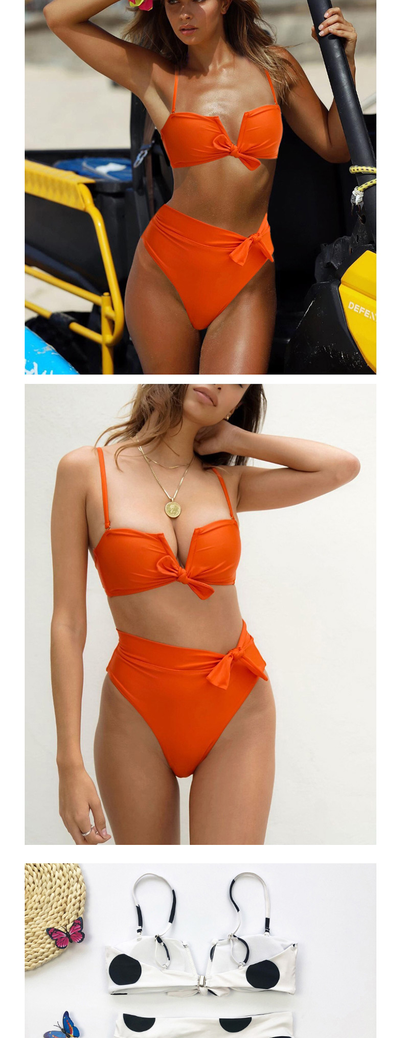 Fashion Orange Knotted V-neck Swimsuit Bikini,Bikini Sets
