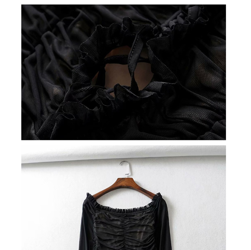 Fashion Black Mesh Face Folds One Shoulder Drawstring Jumpsuit,SLEEPWEAR & UNDERWEAR