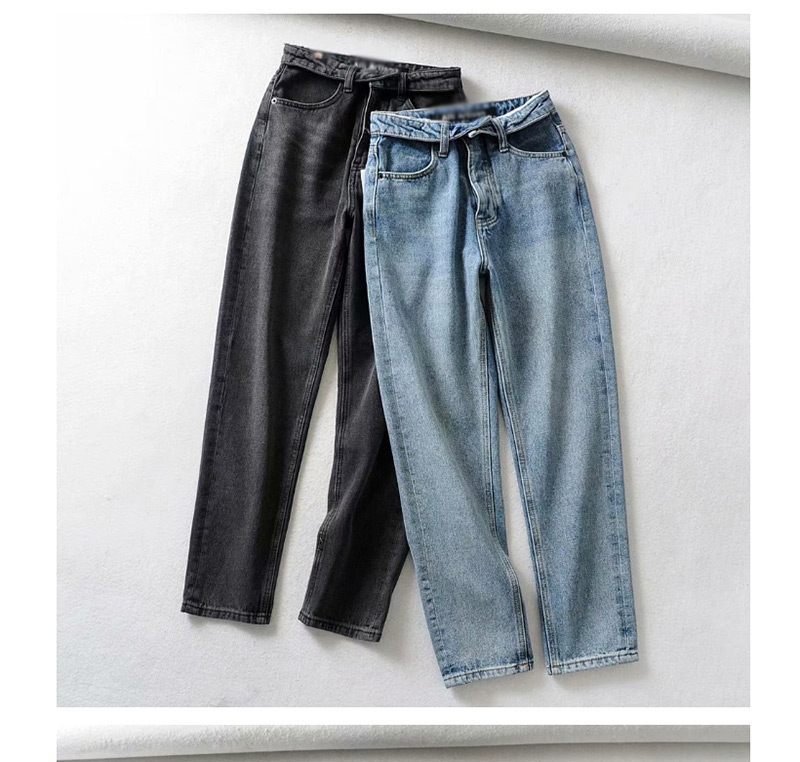 Fashion Black Ash Waist-washed Jeans Straight Pants,Denim