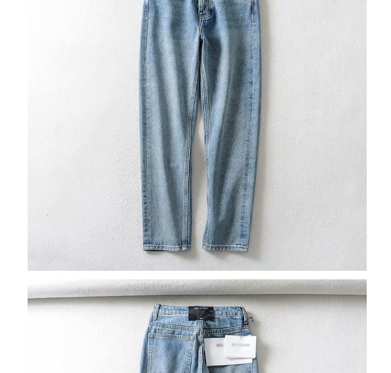Fashion Blue Waist-washed Jeans Straight Pants,Denim