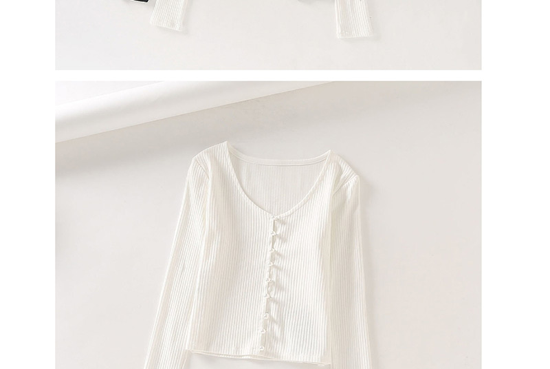 Fashion White Elastic Pit Strip Pearl Buckle V-neck Knit Cardigan,Hair Crown