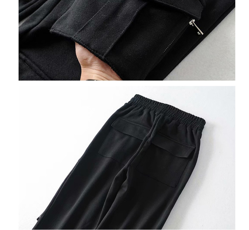 Fashion Black Multi-pocket Tooling Sweatpants,Pants