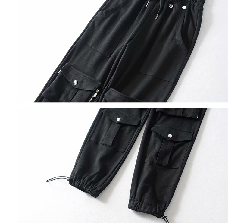 Fashion Black Multi-pocket Tooling Sweatpants,Pants