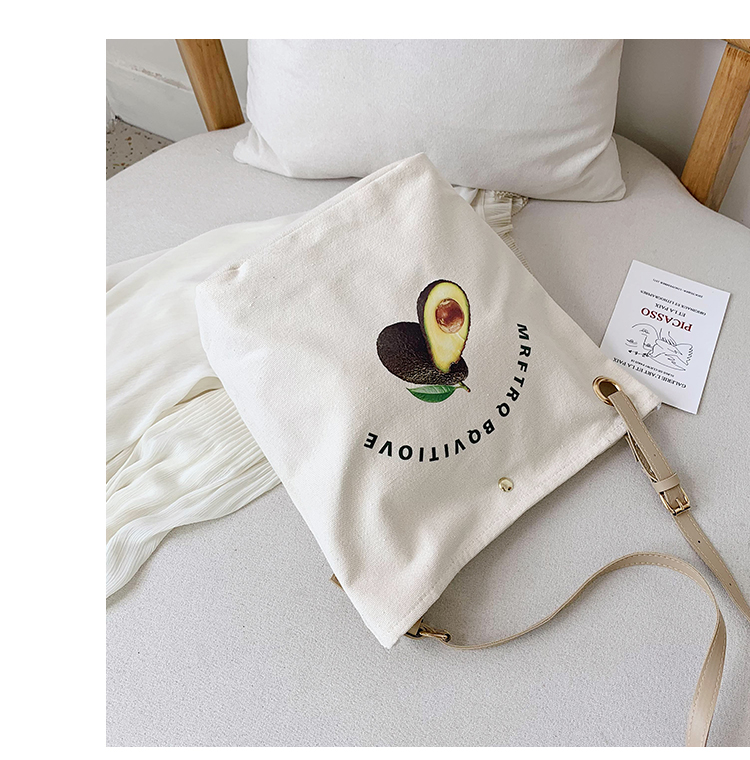 Fashion Black Avocado Printed Canvas Shoulder Slung Letter Pack,Messenger bags