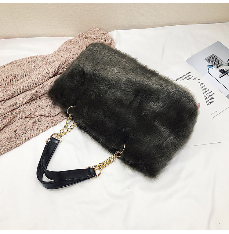 Fashion Dark Gray Plush Chain Shoulder Bag,Messenger bags