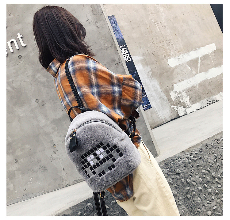 Fashion Light Grey Cartoon Plush Backpack,Backpack