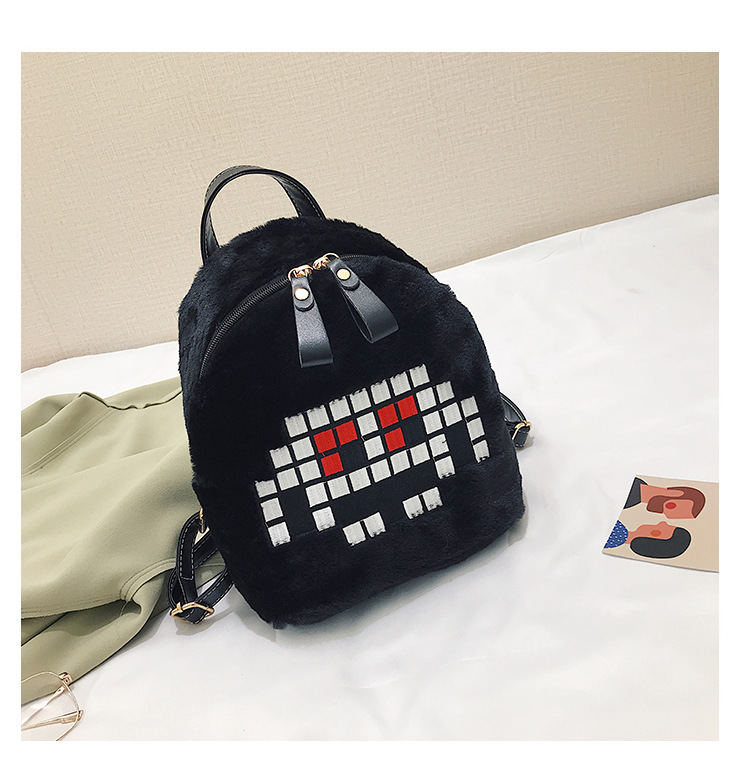 Fashion Black Cartoon Plush Backpack,Backpack