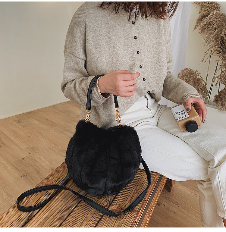 Fashion Black Stitching Plush Shoulder Bag Shoulder Bag,Handbags