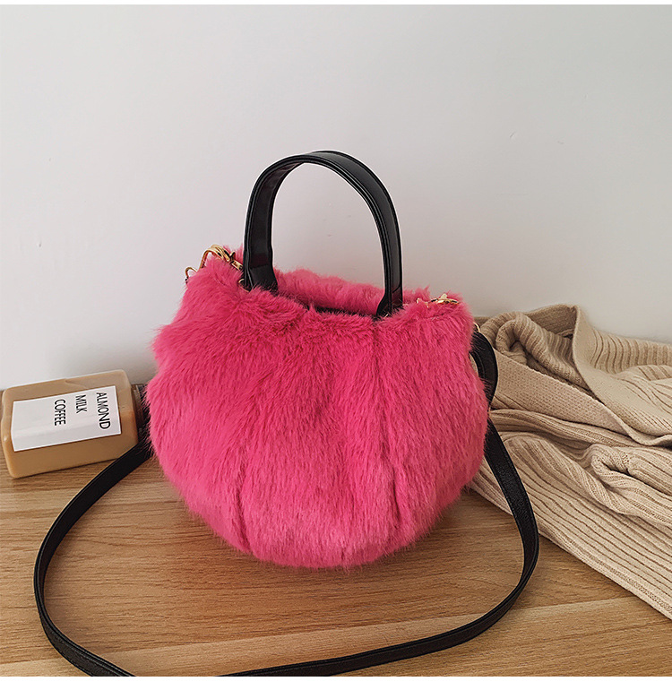 Fashion Rose Red Stitching Plush Shoulder Bag Shoulder Bag,Handbags