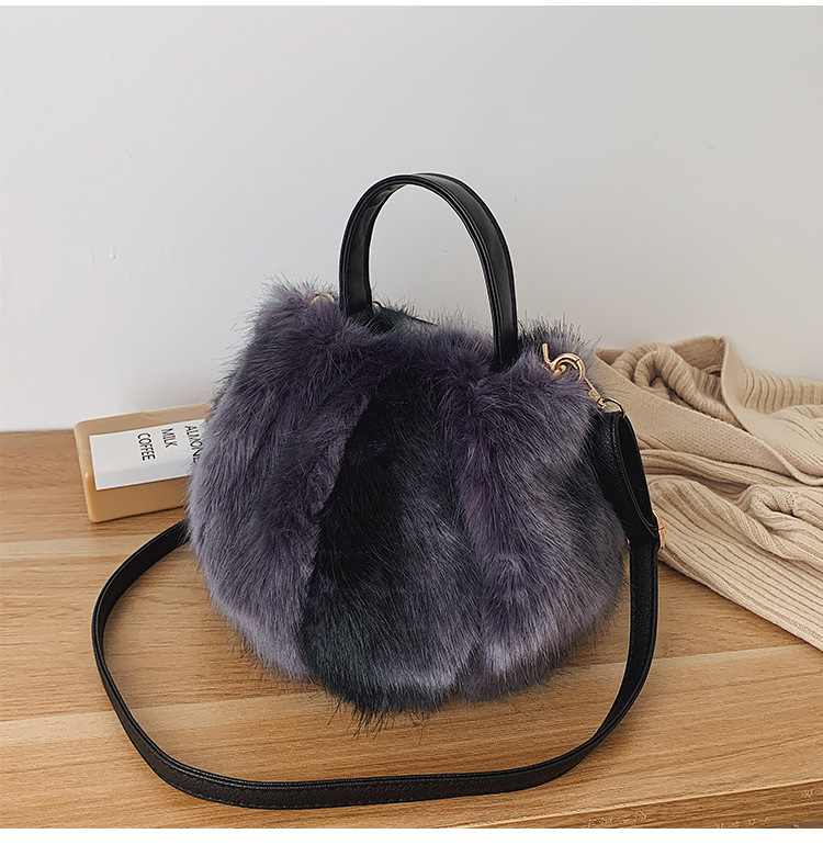 Fashion Purple Stitching Plush Shoulder Bag Shoulder Bag,Handbags