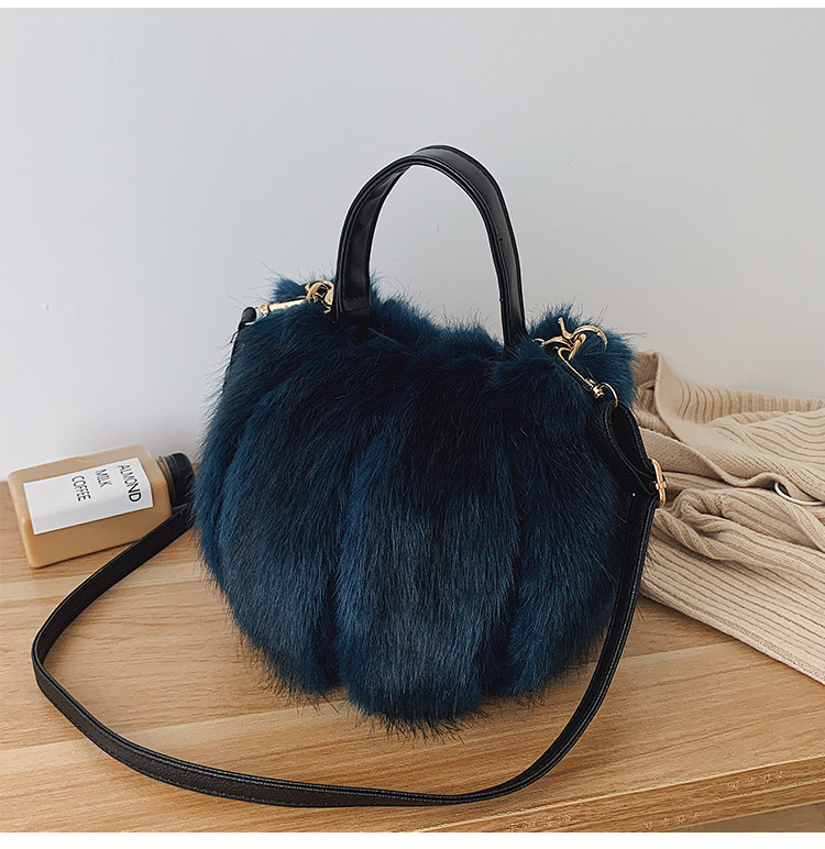 Fashion Royal Blue Stitching Plush Shoulder Bag Shoulder Bag,Handbags