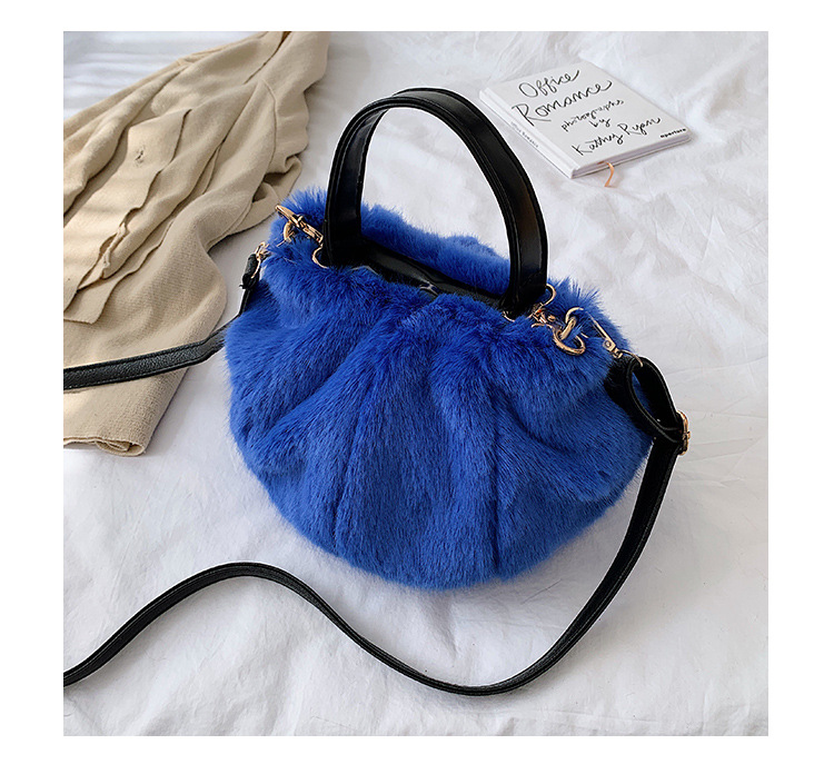 Fashion Navy Blue Stitching Plush Shoulder Bag Shoulder Bag,Handbags