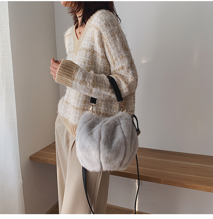 Fashion Gray Stitching Plush Shoulder Bag Shoulder Bag,Handbags