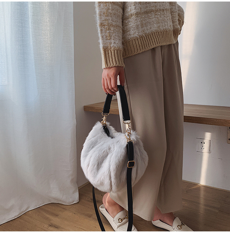 Fashion White Stitching Plush Shoulder Bag Shoulder Bag,Handbags