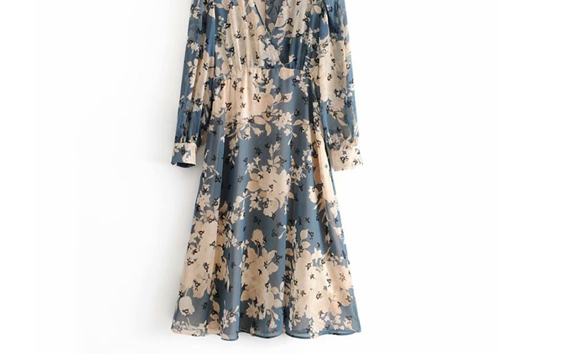 Fashion Gray-blue Flower Print Dress,Long Dress