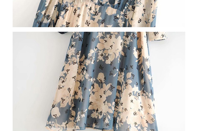 Fashion Gray-blue Flower Print Dress,Long Dress