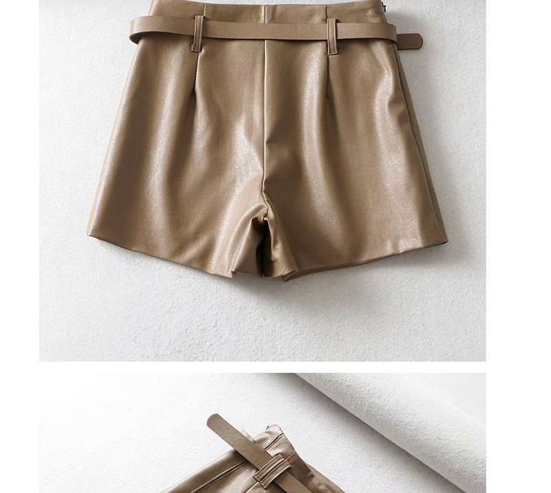 Fashion Black Belted A Word Leather Shorts,Shorts